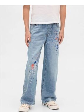 GAP Light Blue Denim Jeans with Paint Splatter for Boys (size L/10)